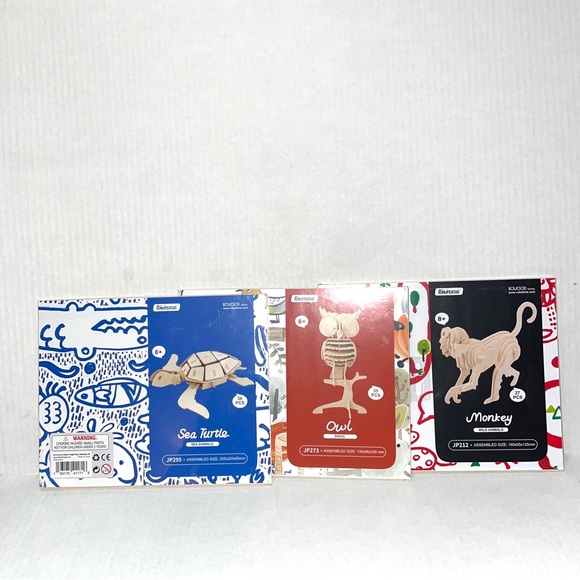 Lot of 3 Pcs New Robotime 3D Laser-Cut Wooden Puzzles - Monkey, Owl, Sea Turtle - Picture 2 of 4